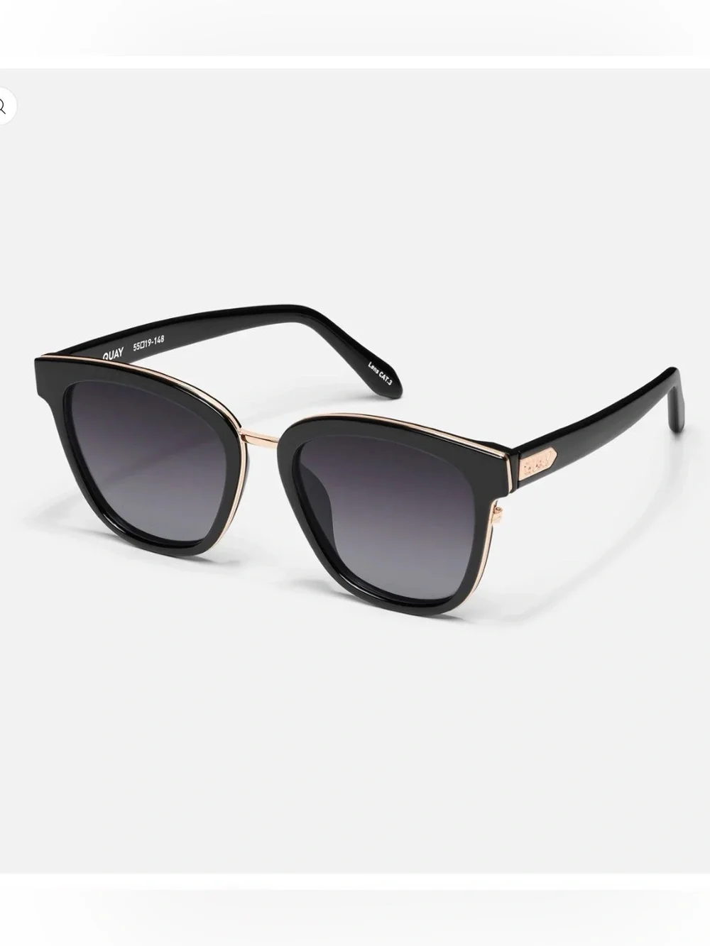 QUAY AUSTRALIA Act Natural Black Gold Polarized Square Sunglasses and Case--NEW
